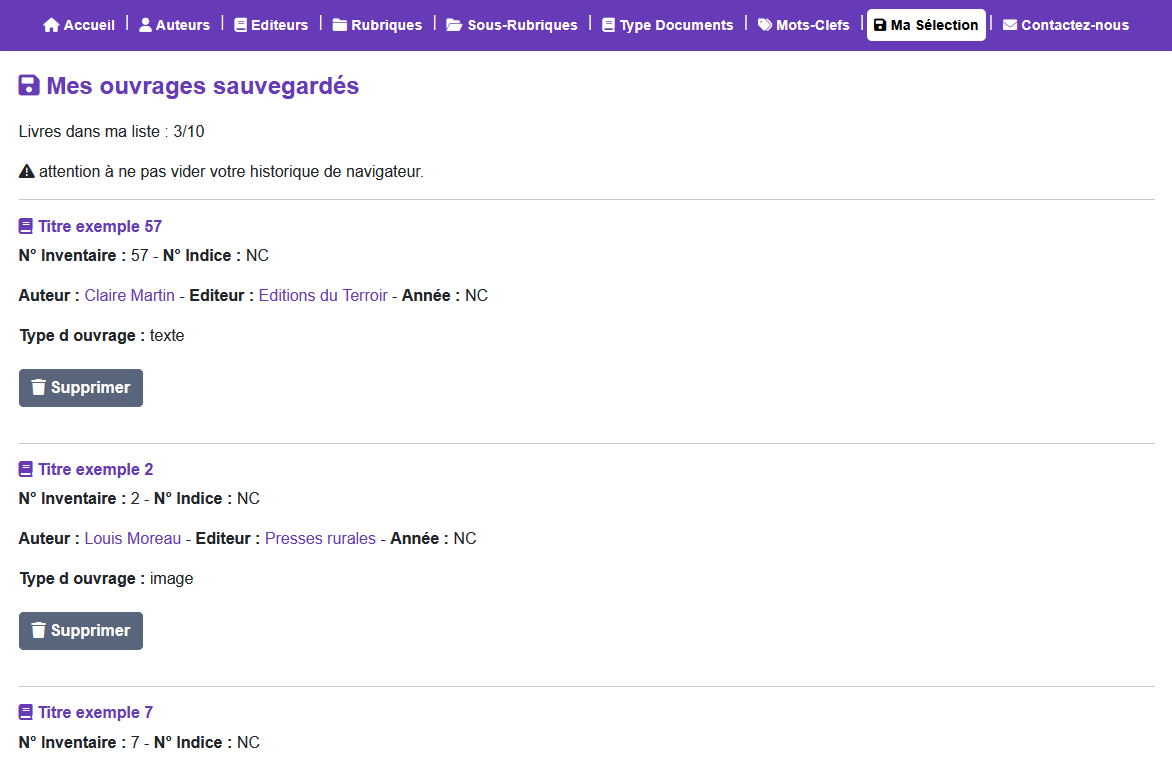 Gestion de la sélection de documents