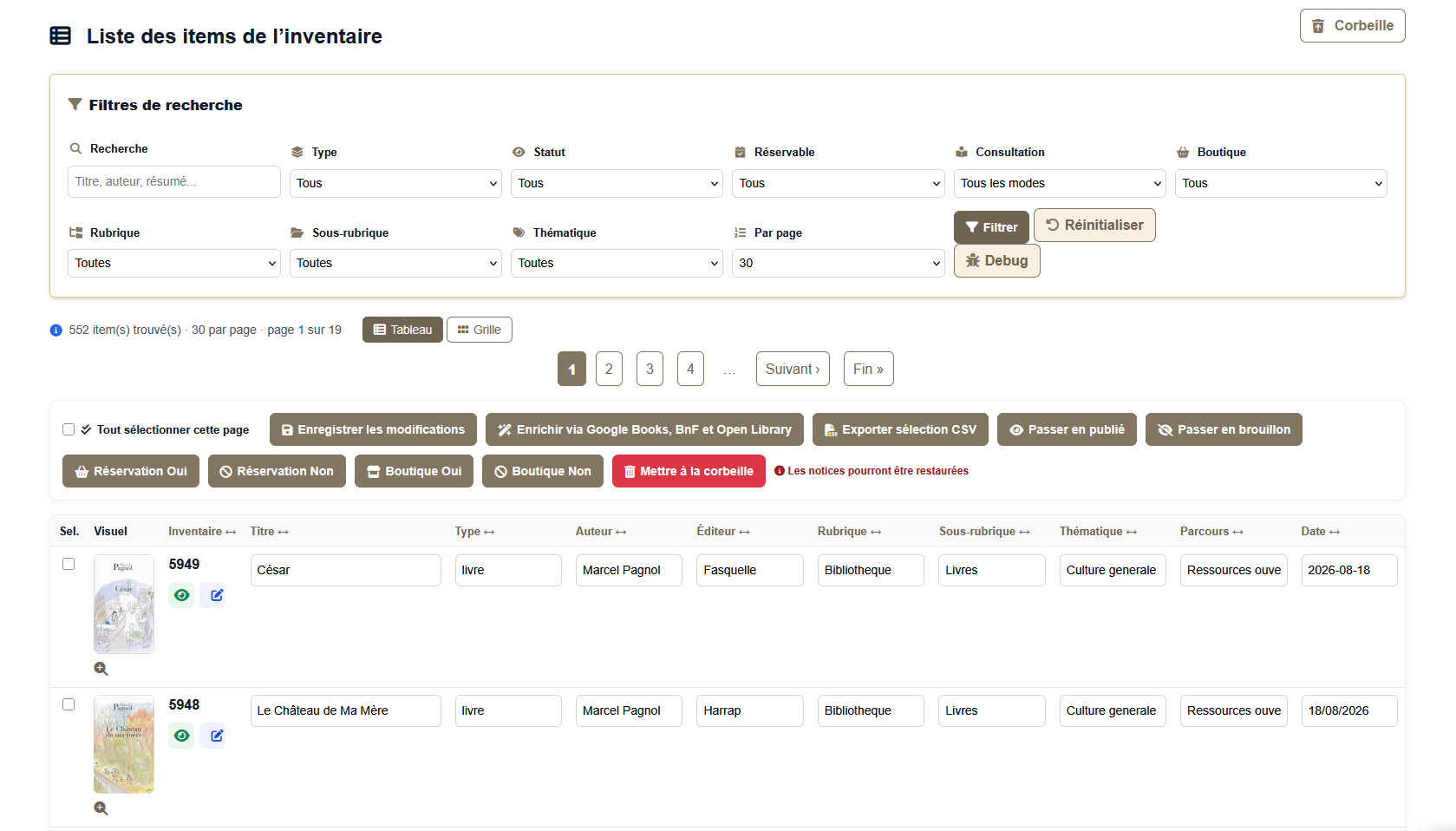 Gestion de l'inventaire des documents