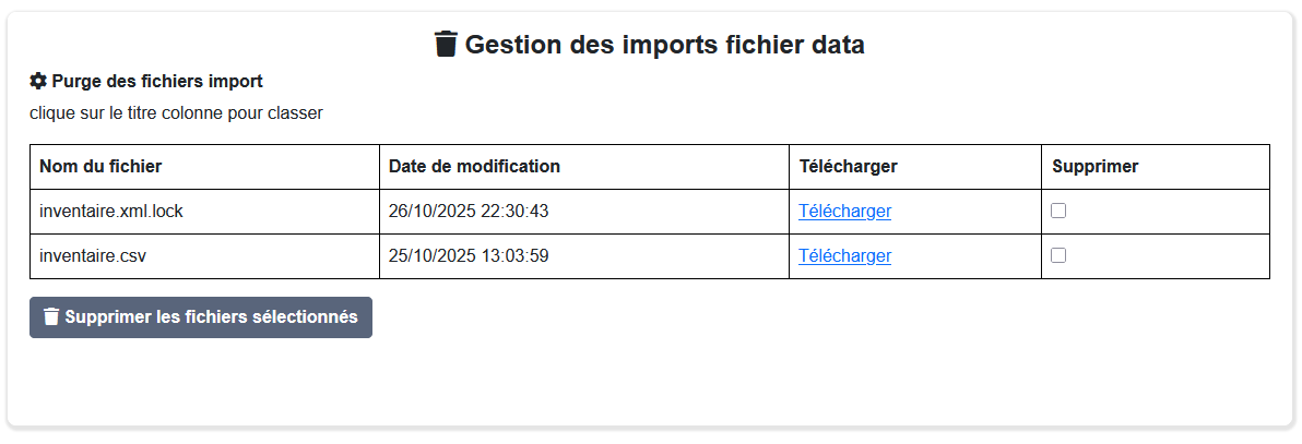Purge fichiers d'import
