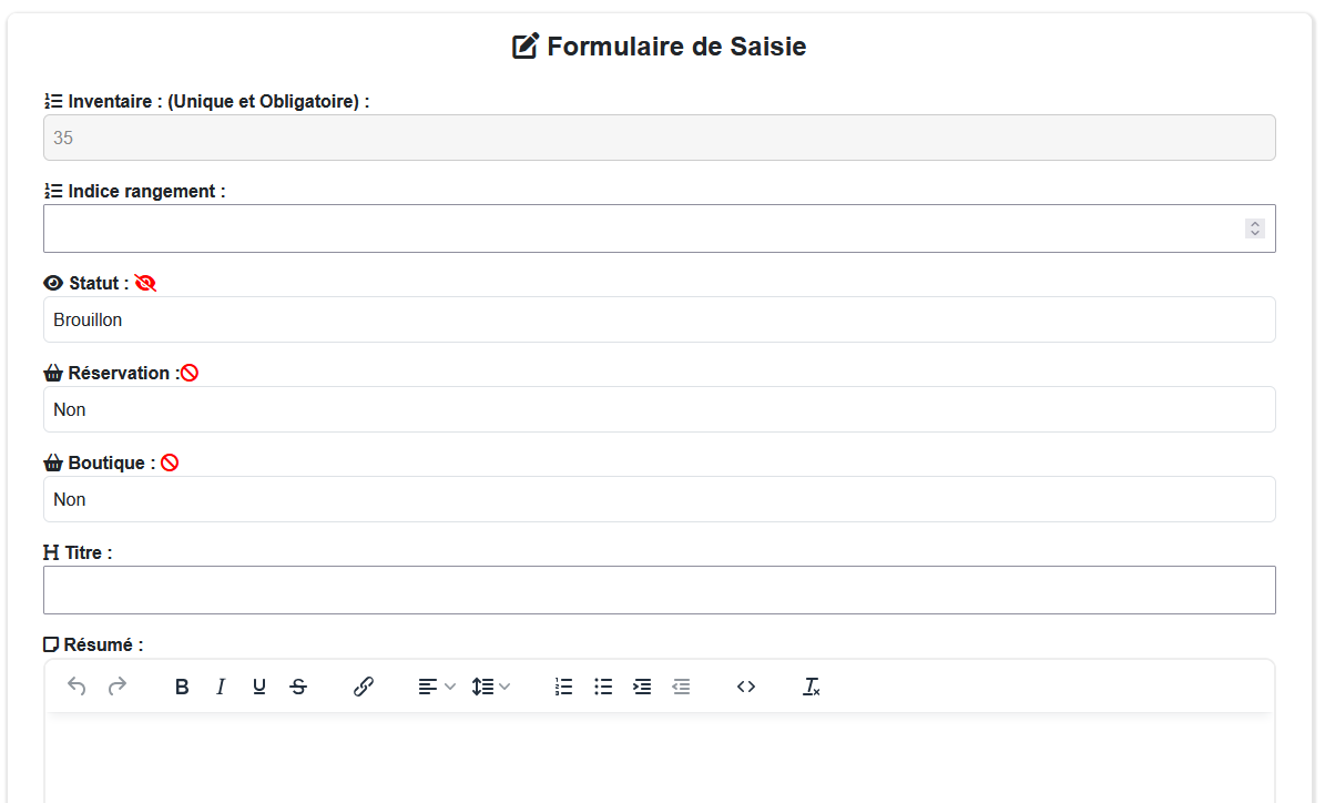 Formulaire de saisie